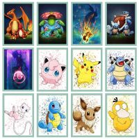 【LZ】✓ﺴ✐  Clássico Anime Pokémon Periféricos Poster Pikachu Kawaii Pintura em Lona Arte Aquarela Pictures Toy Gift for Kids Decoração do Quarto