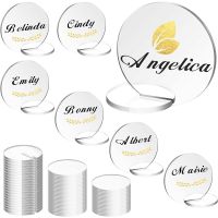 Acrylic Wedding Place Card with Holder Round Acrylic Name Place Sign with Stand Disc Blank Seat Chart for Wedding Banquet Decor