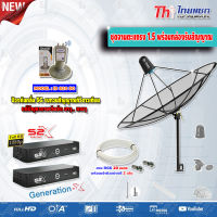 Thaisat 1.5M. C-Band ชุดจานดาวเทียมตะแกรงไทยแซท (ตั้งพื้น) +LNB iDeasat ID-820+PSI S2X HD x2 พร้อมสาย RG6 20m.x2