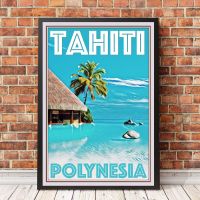 โปสเตอร์การเดินทางสไตล์วินเทจย้อนยุคหรือภาพผ้าใบ-ภาพวาดตกแต่งบ้าน Tahiti Polynesia (ไร้กรอบ)