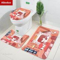 【LZ】♘❇  Aiboduo kawai girly dos desenhos animados 3 pçs/set tampa do banheiro conjunto de cobertura almofada tapete não deslizamento rosa decoração para casa contorno tapete bat