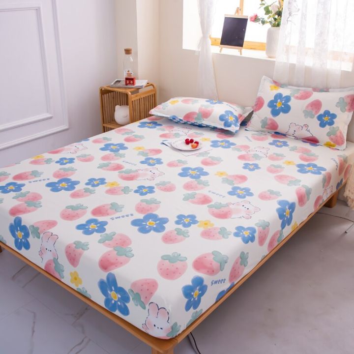 ภาพพิมพ์ดอกไม้2-ll-inclusive-ผ้าปูที่นอนกันลื่นคงที่ผ้าคลุมฟูกป้องกันผ้าปูที่นอนพอดีฝาครอบกันฝุ่นผ้าฝ้ายล้าง