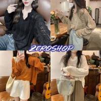 Zero shop?พร้อมส่ง? (Zero-81066) เสื้อถักไหมพรมแขนยาว คอวี ผ้สนิ่มใส่สบายมาก