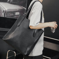 Soft Leather Tote Bag for Men Japanese Korea Style Business Casual Street Handbag Male Large Capacity Zipper Laptop Underam Bag