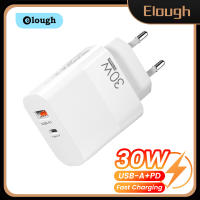 Elough เครื่องชาร์จ USB C 30W ที่ชาร์จไฟรวดเร็ว USB พอร์ต C USB หม้อแปลงชาร์จไฟแบบเร็ว QC3.0สำหรับไอโฟนหัวเหว่ย Sumsung Xiaomi EU // Us/uk Plug