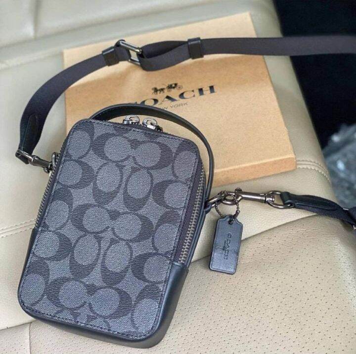 Coach Men's Top Handle Crossbody In Signature Canvas C3146 Charcoal