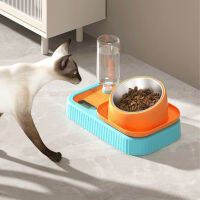 Cat Food Bowl Automatic Waterer Anti Spill Stainless Steel 15 Degree Tilted Cat Water Bowl for Small Medium Size Pet. ชามใส่อาหารแมว