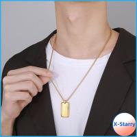 X-STARRY รูปทรงเรขาคณิต สร้อยคอป้ายสุนัข เหล็กไร้สนิม สีดำสีเงินสีทอง คอปกคอ ง่ายๆ พร้อมห่วงโซ่ จี้ทรงสี่เหลี่ยม สำหรับผู้ชาย