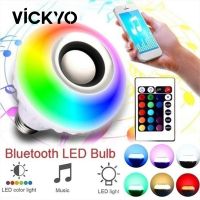 VICKYO E27 หลอดไฟอัจฉริยะหรี่แสงได้ลําโพงบลูทู ธ ไร้สายโคมไฟ LED RGB เล่นเพลงหลอดไฟรีโมทคอนโทรล ไฟกลางคืน☠