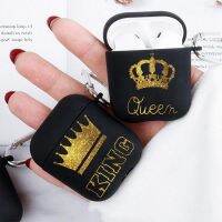 [SOSO 3C accessories] King Queen Crown คู่หูฟังน่ารักเคสเชลล์สำหรับ AirPods 2/1 Soft Black Matte TPU กันกระแทก2 Funds Cover