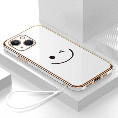 เคส iPhone 13 Case ใบหน้าที่ยิ้มแย้ม เคสหรูหรา 6D ชุบซิลิโคนอ่อนนุ่มกรอบสี่เหลี่ยม Shiny Bling ฝาหลัง