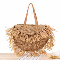 Bohemian Round Tassel Women Straw Bag Designer Spike Paper Rattan Shoulder Bags Large Casual Handbags Summer Beach Woven Purses