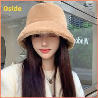 OSIDE นุ่มนุ่มๆ หมวกทรงถัง สีทึบทึบ ขนเฟอร์เทียม หมวกของชาวประมง แฟชั่นสำหรับผู้หญิง อบอุ่นและอบอุ่น หมวกแก๊ปทรงแบน ผู้หญิงผู้หญิงผู้หญิง