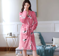 Women Men Flannel Soft Bath Robe Sleepwear 2020 Autumn Winter Cow Cartoon Couple Bathrobe Thicken Warm Female Robe Dropshipping