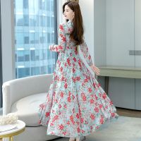2022 womens clothing in the spring and autumn outfit new significant reduction of age fairy dress female thin collar elegant chiffon floral dress 2022