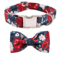 Unique Style Paws Dog Collar Flower Cotton Fabric Dog Collar and Bow