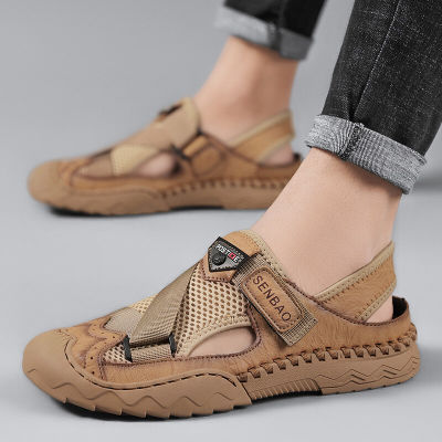Leather Slippers for Men Wear in Summer Dynamic, Inflatable Beach Shoes Dual Use Breathable Casual Shoes Slip On Shoes and Loafer2023 Shoes