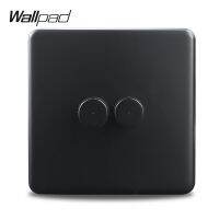 ♟┋❅ Wallpad Double LED Light Dimmer Wall Switch Matt Black Metal Steel Panel EU Standard with Claws Fit Round Box