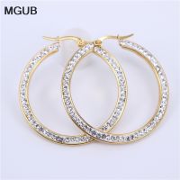 20/30/40/50/60mm wear crystal earrings stainless steel popular women selling 2 color hoop earrings jewelry LHEH77