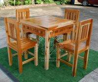 TEAK THAILAND	ชุดโต๊ะอาหาร โต๊ะแมงมุม เก้าอี้ 4 ที่นั่ง สีธรรมชาติ ขนาด กว้าง 83 ยาว 83 สูง 79 ซม.