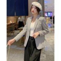 Suit Jacket Women Work Interview Polite Womens Clothing Gray 2 Buttons Long Sleeves With Lining Real Pocket