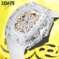 ZZOOI PINTIME White Transparent Mechanical Watch  Luxury Silicone Strap Automatic Wristwatch Male Military Skeleton Self Winding Clock