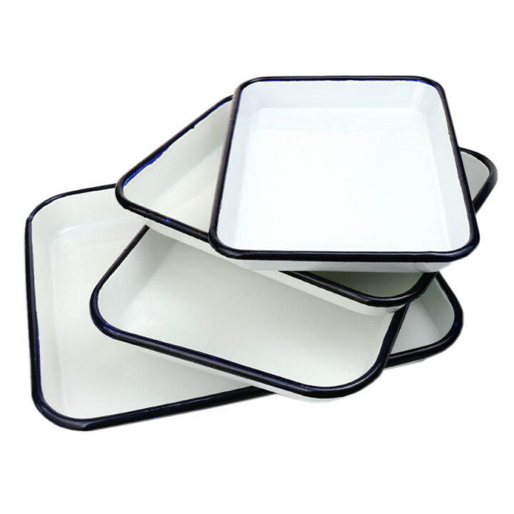 1pcs-handcrafted-vintage-tray-white-enamel-home-cake-oven-baking-tray-square-retro-plates