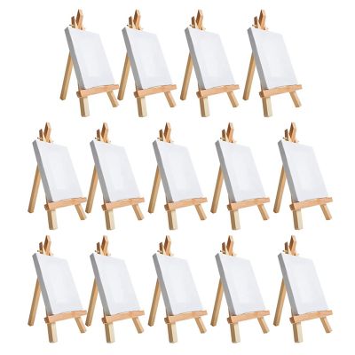 14Pcs Mini Canvas and Easel Brush Set, Canvas 4X4 Inch, Pre-Stretched Canvas, Mini Painting Kit, Kids Painting Party