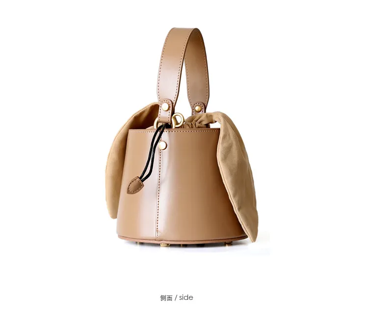 Luxury Handbags Women Bags Designer Cylindrical Mini Bunny Ears Drawstring  Bucket Bag Women's Genuine Leather Shoulder Messenger
