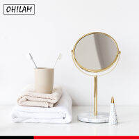 Luxury Marble Base Trays Mirror Round Gold Decorative Mirror Vanity Table Top Makeup Round Metal Double-Sided Mirror (Gold)