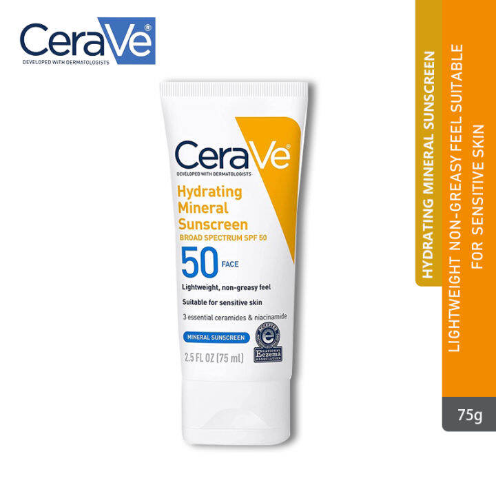 Cerave Mineral Sunscreen SPF 50 Face Sunscreen with Zinc Oxide ...