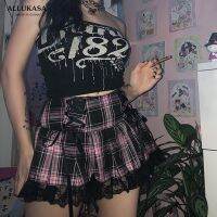 【CC】卍✤✜  Up Goth Woman Skirts Pink Trim Pleated School Skirt Punk Dark Academia E