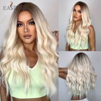 EASIHAIR ไฟเบอร์กันความร้อนวิกผมคอสเพลย์หยักศกธรรมชาติวิกผมปลอมสีบลอนด์ Ombre ยาววิกผมผู้หญิงส่วนตรงกลางผมปลอม