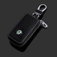 ∏﹊ 1Pcs Leather Key Case For Skoda Fabia Kamiq Karoq Kodiaq Octavia Rapid Superb Yeti With Logo Key Cover Keychain Car Accessiories