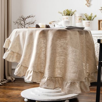 【CW】 French Ruffle Tablecloth Cotton Table Cover Round Literary Decoration