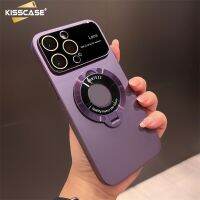 KISSCASE หน้าต่างขนาดใหญ่หรูแบบแข็งเคสโทรศัพท์เคลือบ PC สำหรับ IPhone 14 13 12 11 Pro Max 14Plus เคสชาร์จไร้สายแม่เหล็ก Magsafe 14Promax 13Pro รูโลโก้กระเป๋าใส่ของ