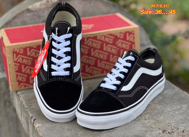 รองเท้าvans-old-skool-สีดำ-ควรเผื่อไซส์-รองเท้าผ้าใบชายและหญิง-รองเท้าลำลอง-สินค้าขายดี