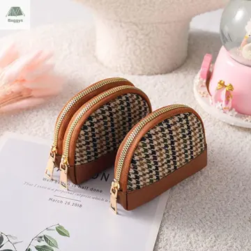 Double Zipper Coin Purse Women Leather Wallet Card Key Holder