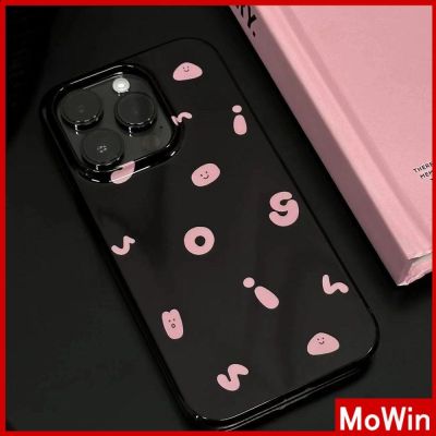 Mowin - เข้ากันได้สำหรับ เคสไอโฟน เคสไอโฟน11 เคส สำหรับ iPhone 14 สีดำเงา เคสอ่อนกันกระแทกป้องกันกล้องสีชมพูตัวอักษรเรียบง