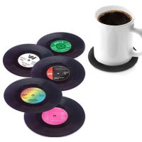 6 PCS Plastic Vinyl Record Coaster Cup Mat Black Retro Mug Coaster Pad Heat-Resistant Non Slip Hot Drink Holder Home Decor