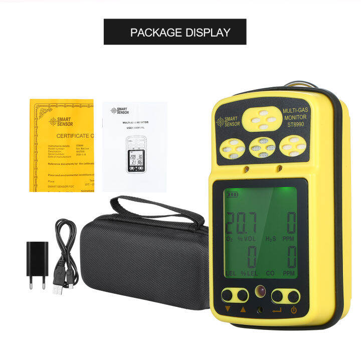 smart-sensor-st8990-multi-gas-monitor-rechargeable-4-in-1-o-lel-co-h-s-gas-detector-tester-sensor-with-backlight-alarm-function-lcd-display-eu-plug