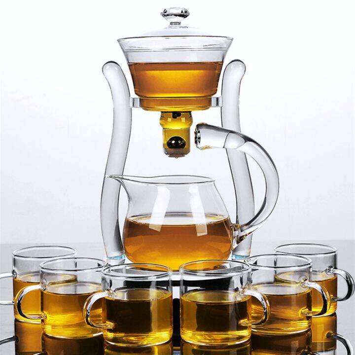 HeatResistant Glass Tea Set Water Diversion Rotating Cover