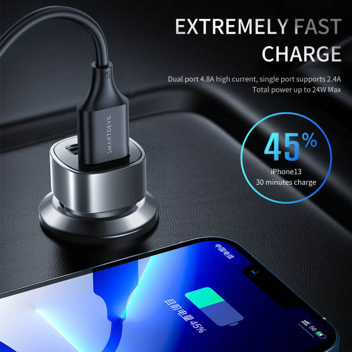 smartปีศาจ24w-usb-ขนาดเล็กที่ชาร์จแบตในรถ-สำหรับ-samsung-s22-ultra-xiaomi-12-huawei-oppo-dual-usb-pd-2พอร์ตที่ชาร์จโทรศัพท์ในรถยนต์ชาร์จเร็ว