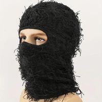 【YD】 Hip Hop Balaclava Distressed Tassel Ski Windproof Neck Warmer Men   Outdoor Cycling Knit Hat