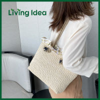 Living Idea กระเป๋าผ้า กระเป๋าสะพาย กระเป๋าสานแฟชั่น กระเป๋าเชือกถักตกแต่งผ้าระบายสไตล์เกาหลี กระเป๋าถือ พกพาสะดวก❤