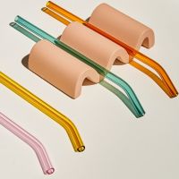 4pc Reusable Glass Straws Water Cup Straw Cup Colorful Heat Resistant Glass Straw with Cleaning Brush Drinking Milk Tea Specialty Glassware