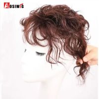 AOSIWIG Synthetic Short Curly Black Brown Wig Top Toupee Clip In Hair Extension Replacement System Closure Hairpiece Bangs Women Wig  Hair Extensions