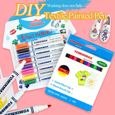 YOMIXMAX DIY Textile Painted Marker Pen 8/12 Colors Doodle/Graffiti Hand Painting Brush T-shirt/Clothes/Bag/Shoe Coloring Dyeing