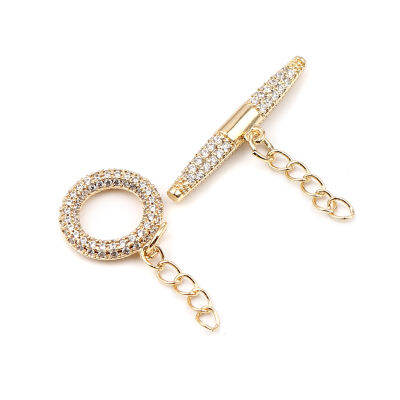 1 ชุดทองแดงทองสีสลับ Clasps สี่เหลี่ยมผืนผ้าที่เต็มไปด้วยวงกลมแหวน Rhinestone Micro Pave Buckle DIY เครื่องประดับสร้อยข้อมือทำ-JieLOE