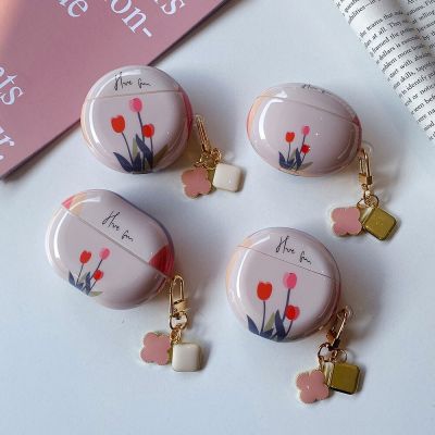 Fashion Tulip Flower Silicone Earphone Case For Huawei FreeBuds 3 4 Protective headphone Cover for FreeBuds Pro 4i with Keychain Headphones Accessorie